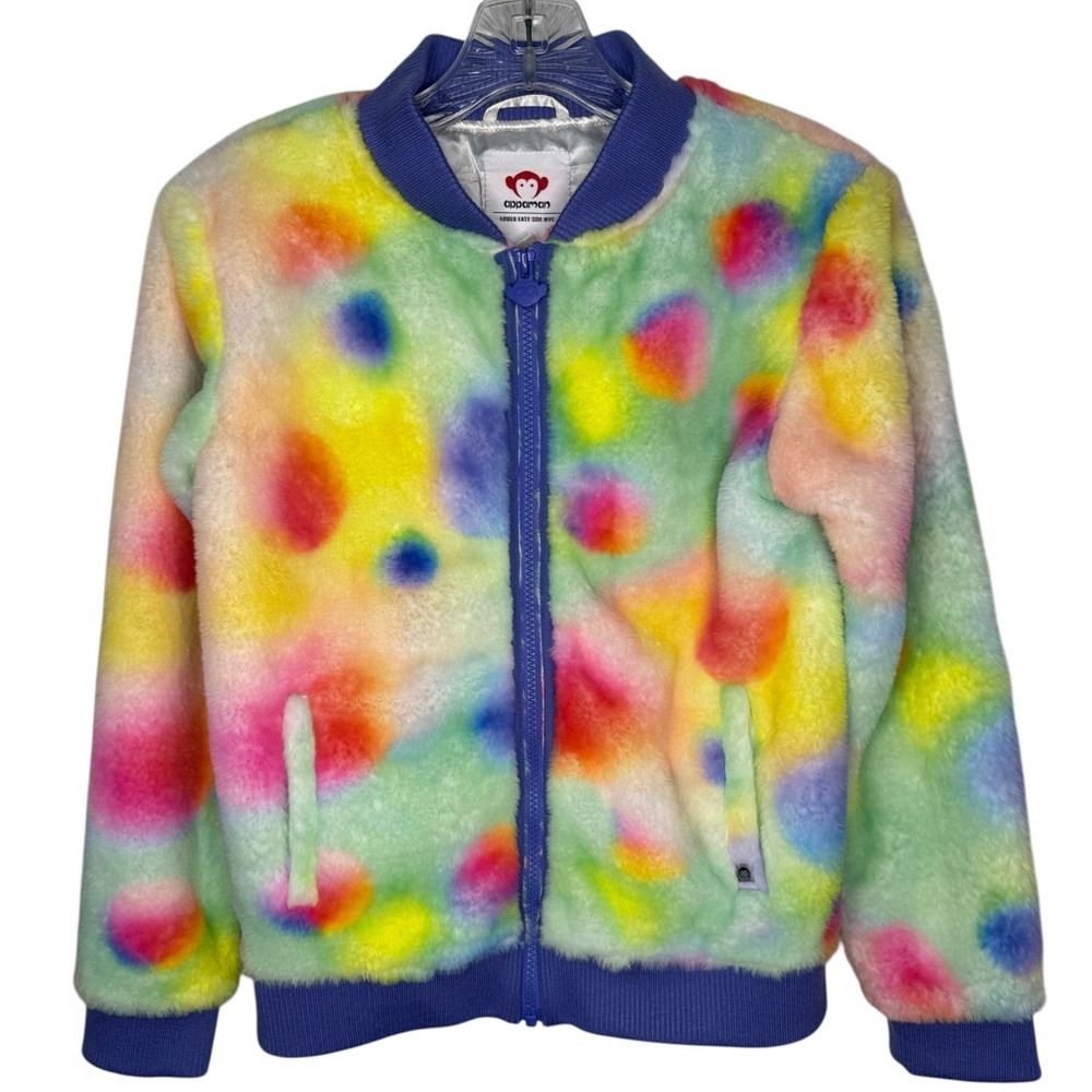 Appaman Nikki Faux Fur Bomber Jacket Rainbow Tie Dye Girls Size 12